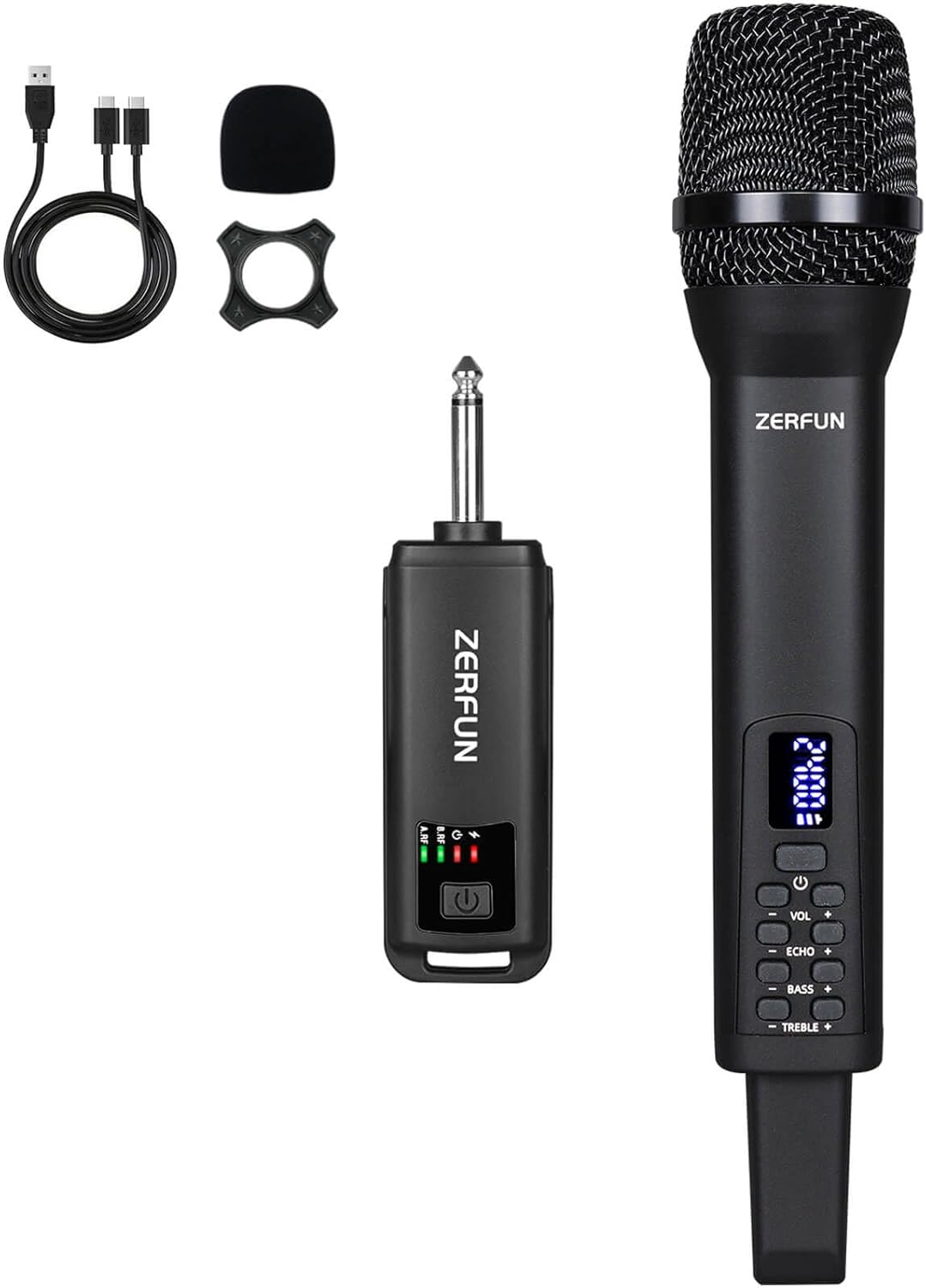 ZERFUN D240 Wireless Microphone System with receiver and accessories
