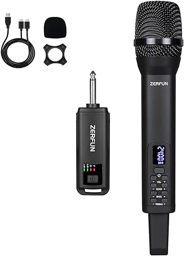 Micrófono inalámbrico recargable, sistema de micrófonos de mano inalámbricos profesionales dinámicos con control de eco, agudos, graves, volumen