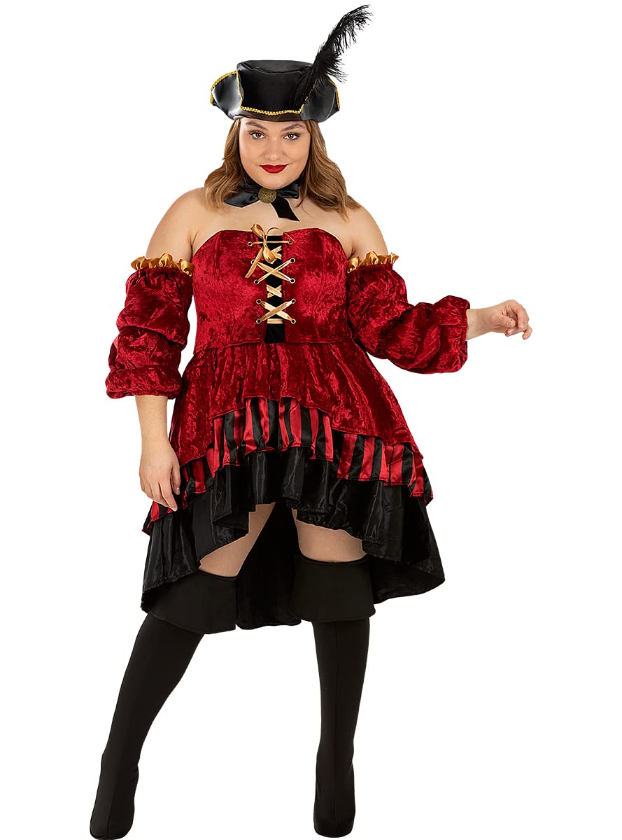 Funidelia | Disfraz de pirata corsaria elegante para mujer Corsario, Bucanero - Disfraz para adultos y divertidos accesorios para Fiestas, Carnaval y Halloween - Talla XL - Granate