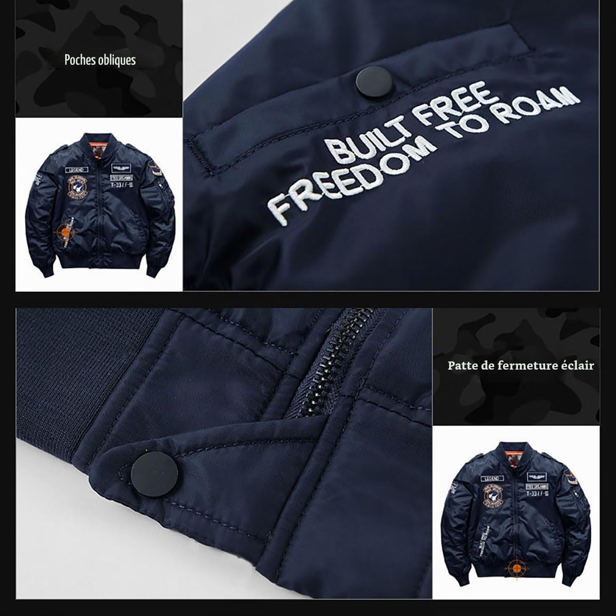 BININBOX Veste d'Aviateur Militaire pour Homme Classique Col Montant Jacket d'Hiver en Coton Chaude