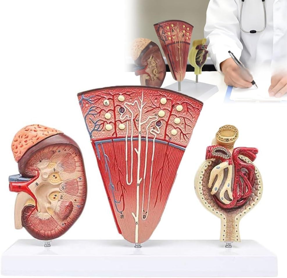 HAILMGAY Modelo de riñón cúbico anatómico humano, modelo de riñón anatómico Glomérulo renal unidad modelo anatómico del sistema urinario decoración del laboratorio de exhibición de la escuela﻿