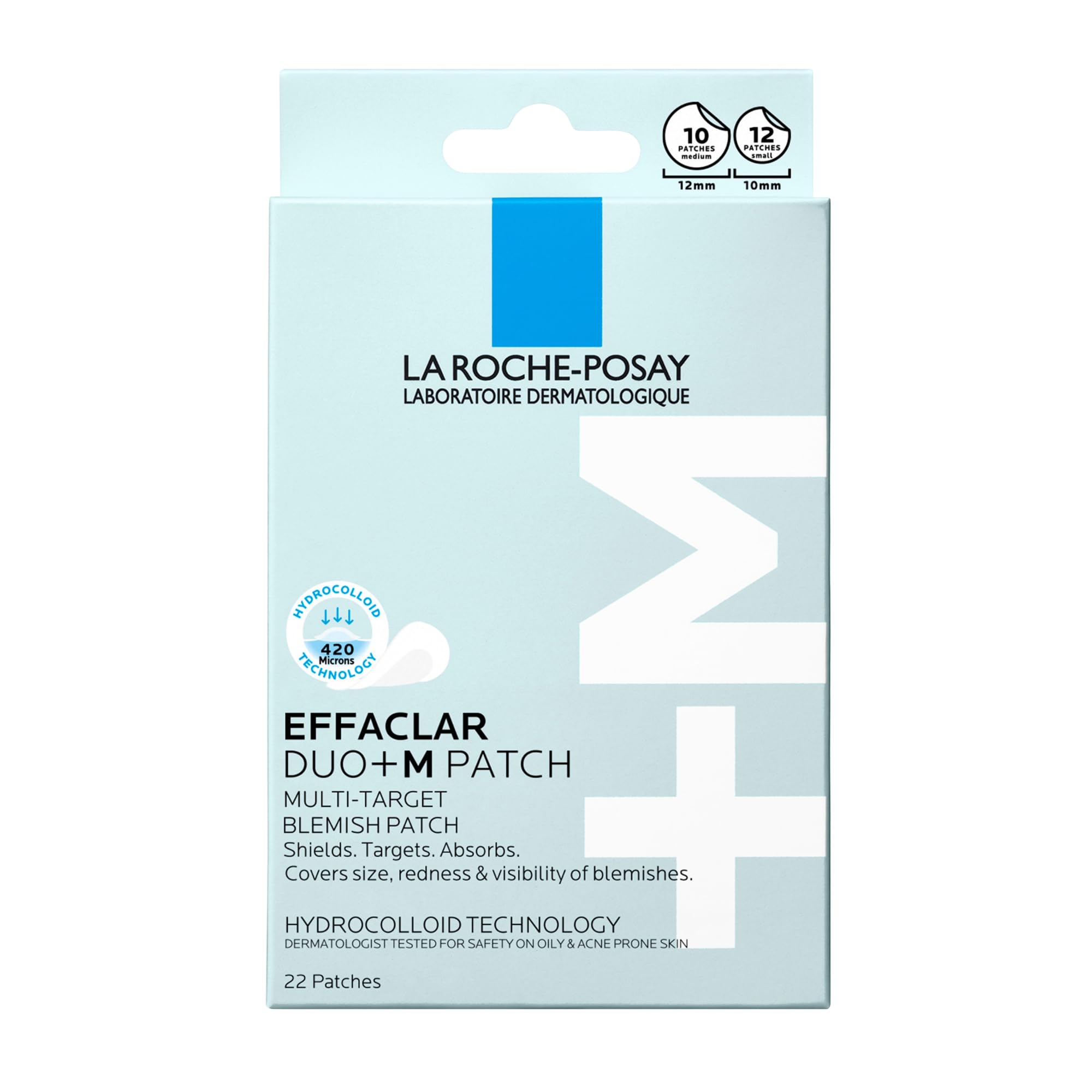La Roche-PosayEffaclar Multi-Target Blemish Patches, Hydrocolloid Pimple Patches For Face Shields, Targets & Absorbs, Suitable Under Makeup, 22 Patches, 12 Small Size & 10 Medium Size