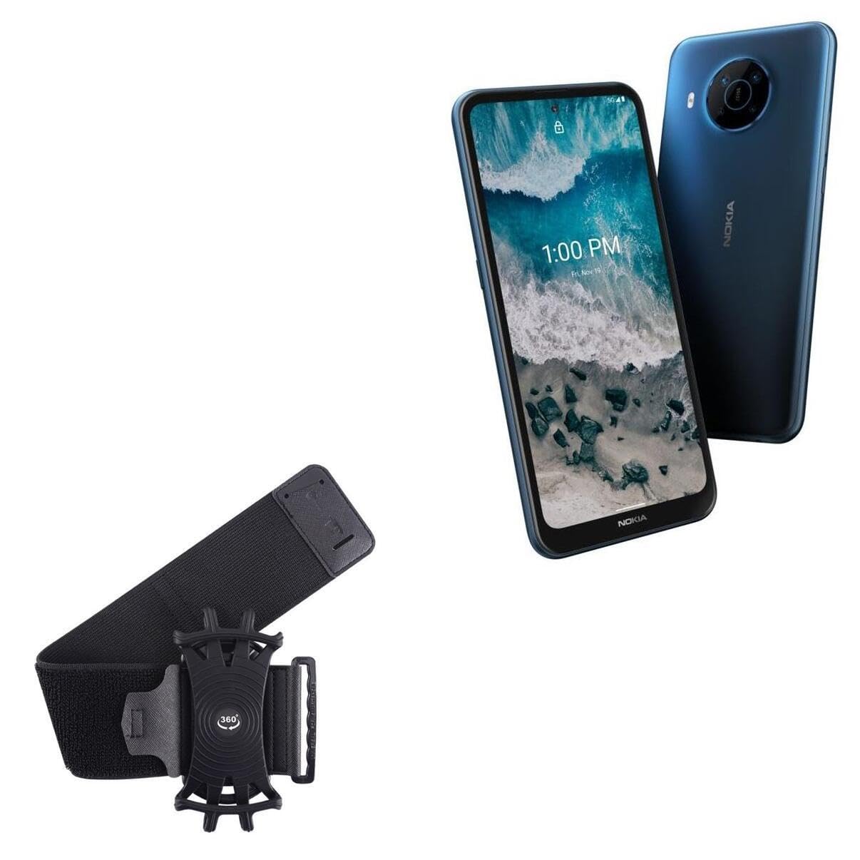 BoxWave Holster Compatible with Nokia X100 5G - ActiveStretch Sport Armband, Adjustable Armband for Workout and Running - Jet Black