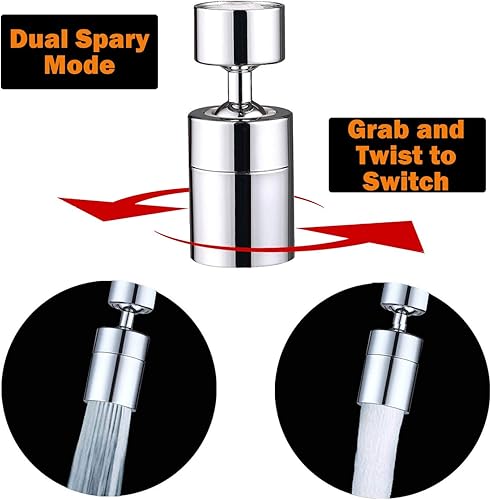 Miniatura 3 de TOTOMO Aireador de grifo de fregadero de cocina (latón macizo), 2 modos de pulverización (ducha y flujo de burbujas) Adaptador de rociador giratorio
