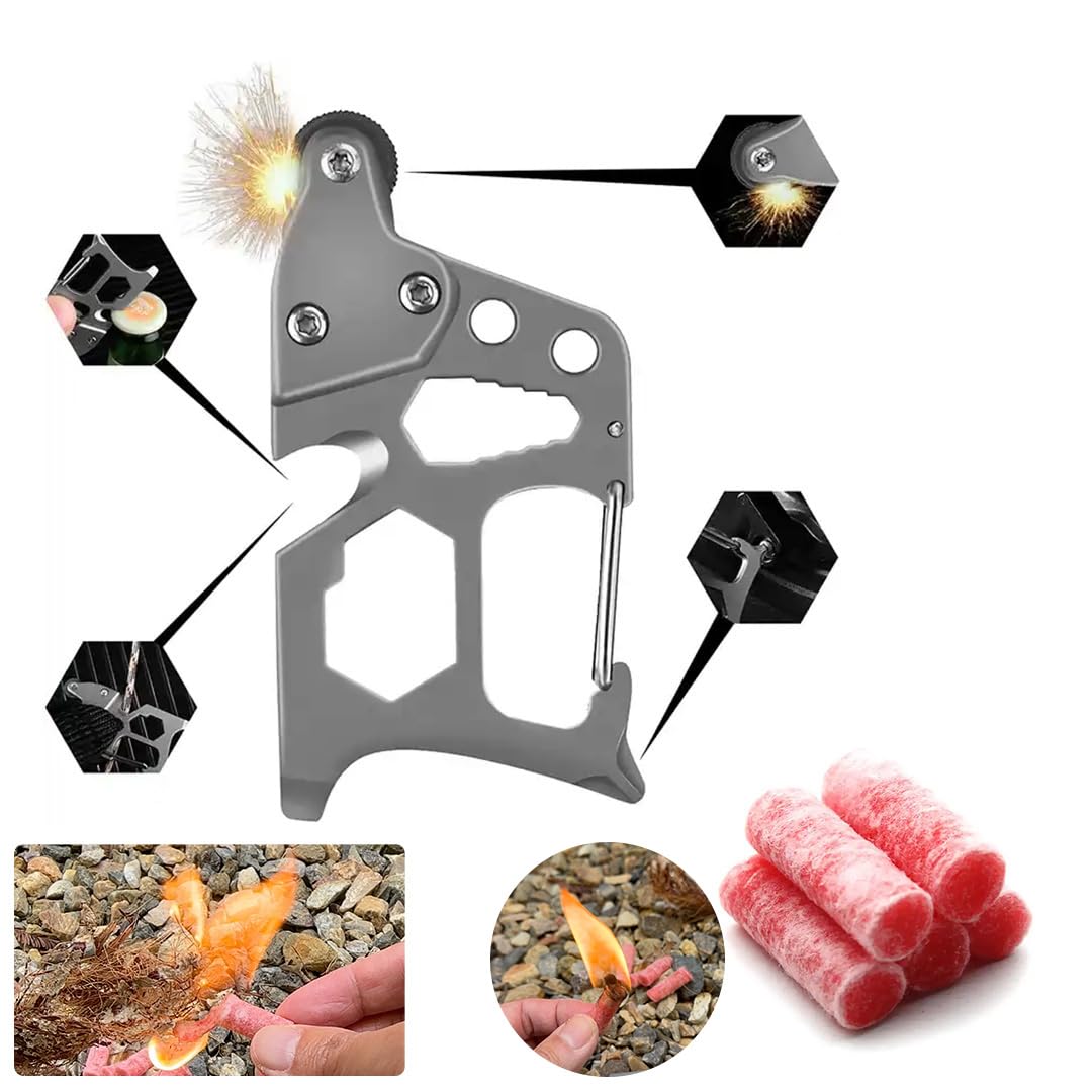 Flint Fire Starter Carabiner with Weatherproof Tinders