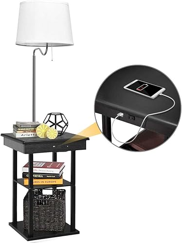 Costzon Lámpara de pie, lámpara de brazo oscilante con pantalla integrada, mesa auxiliar incluye 2 puertos USB (pantalla blanca)