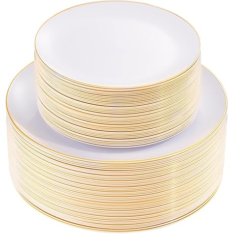 Elegant 100-Pack Gold Plastic Plates: Perfect for Weddings and Special Occasions