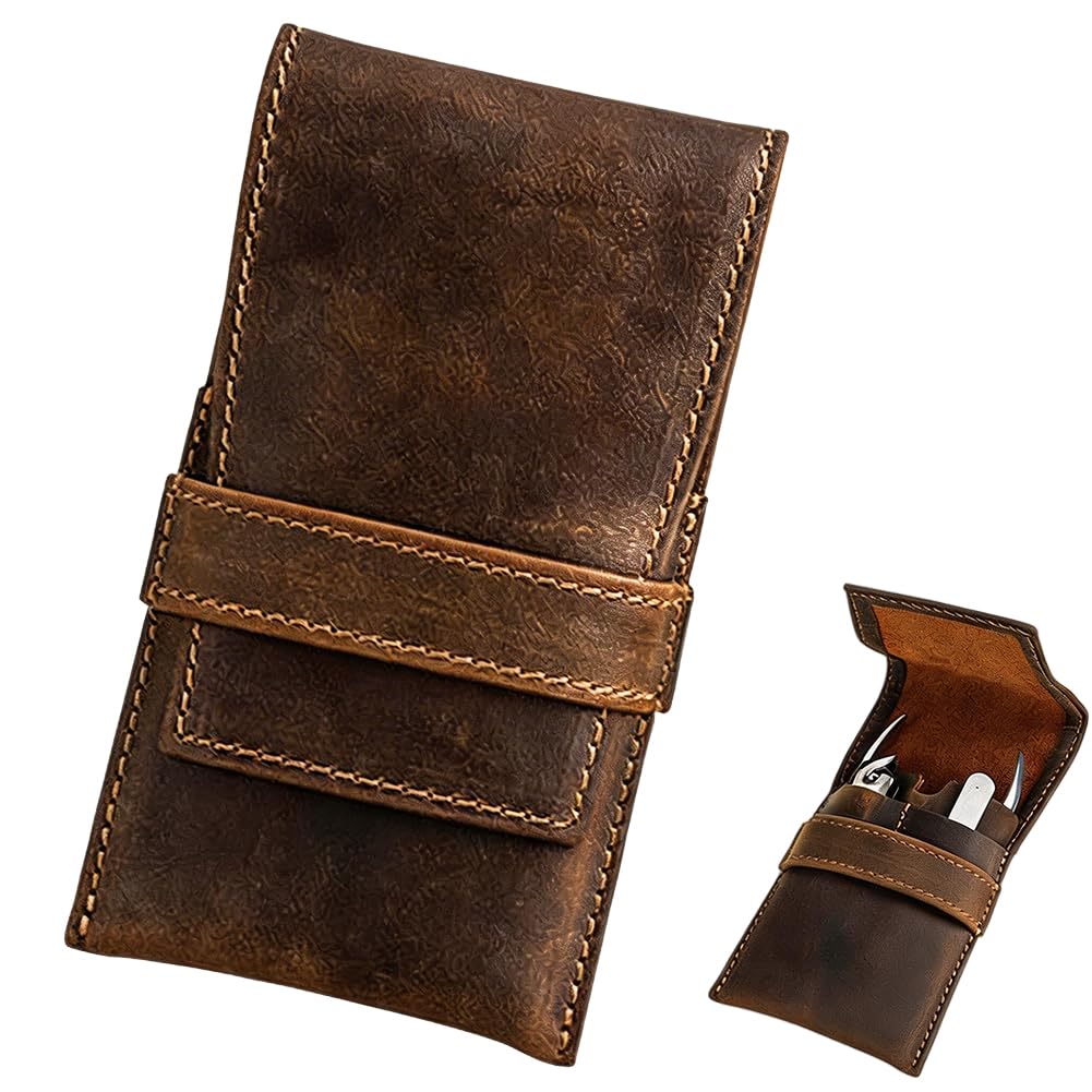 Estuche Vacío de Cuero Genuino para Kit de Manicura, Organizador de Aseo Personal, Pequeño Estuche de Viaje de Cuero de Vaca para Cortauñas, Mini Bolsa de Herramientas de Cuidado Personal