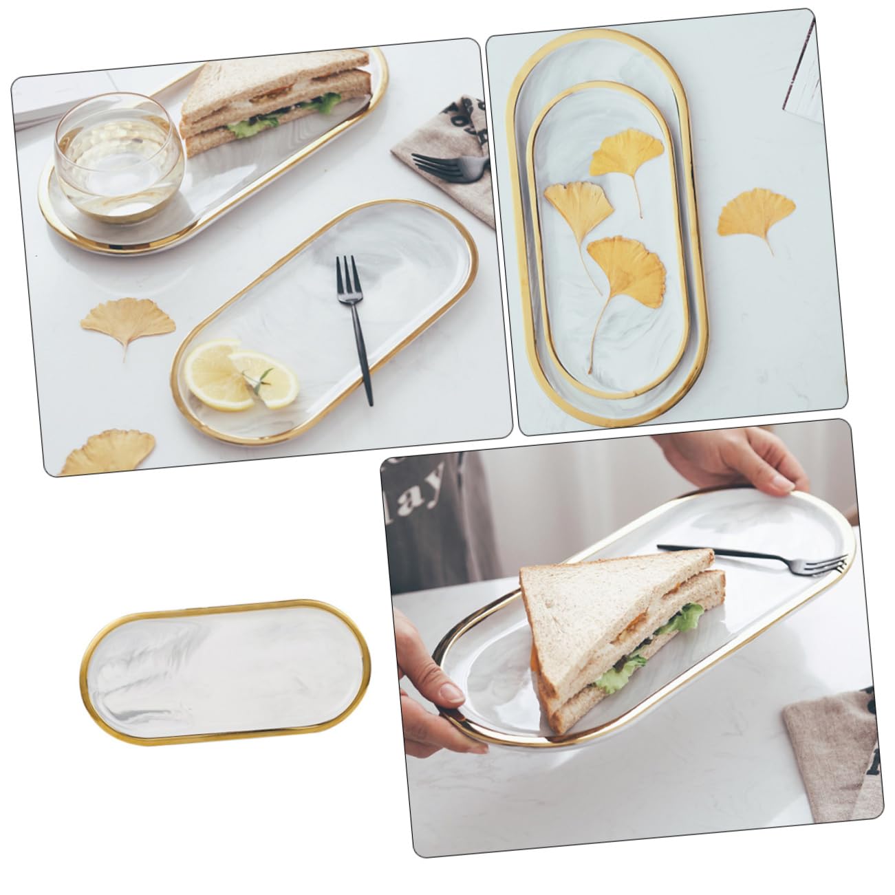 VALICLUD Bandeja de Mármol Estilo Nórdico Ovalada para Guardar Joyas Platos para Servir Comida Occidental Bandeja para Joyas de Cerámica