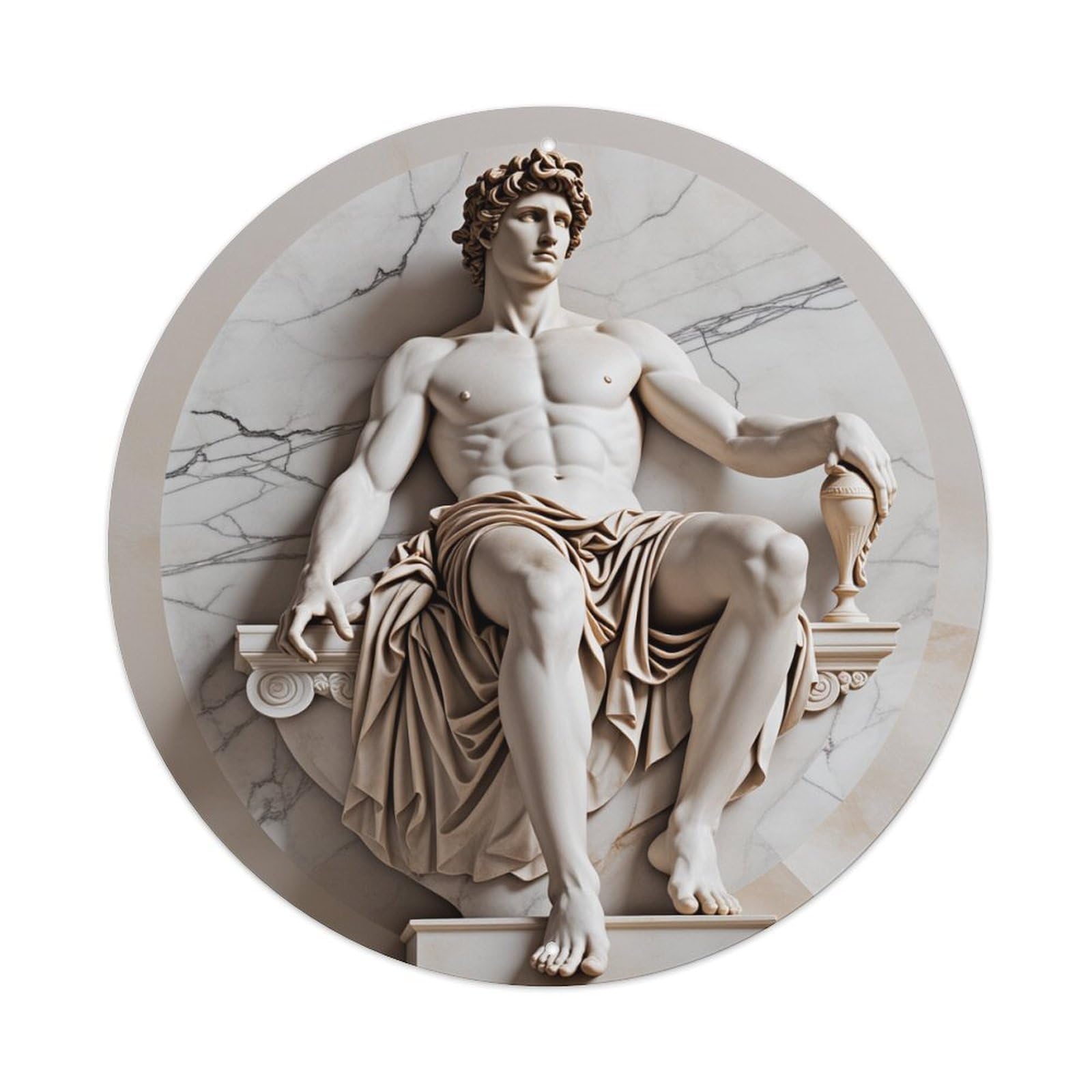 Classical Marble Sculpture Relief Art Round Tin Sign Vintage Metal Poster Retro Bar, Home, Man Cave, Kitchen, Laundry Room Wall Art Decor Gift 8x8Inch
