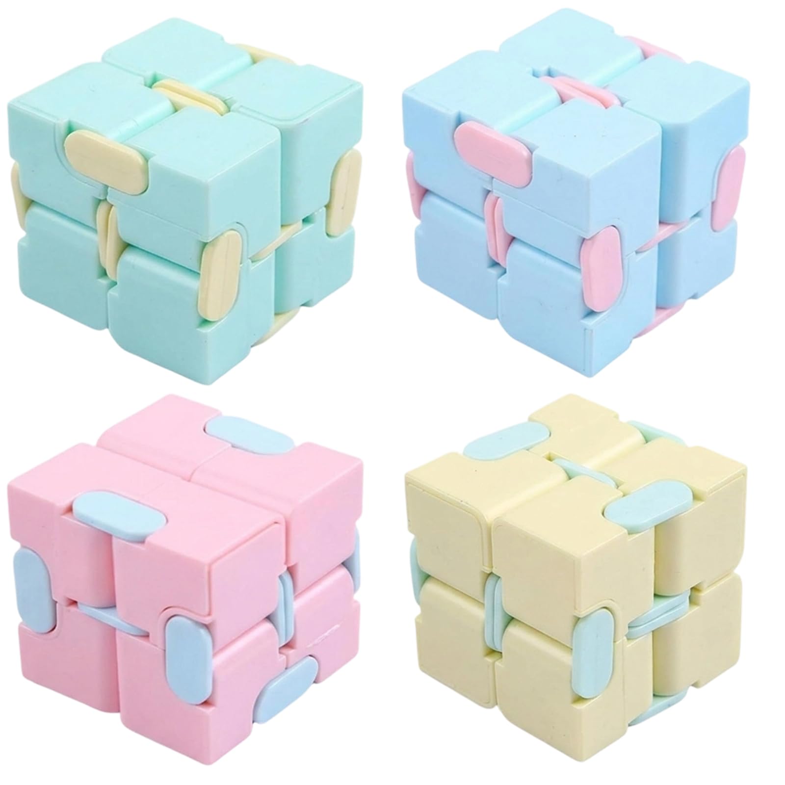 4 PCS Infinity Cube, Fidget Cube for Adults and Kids, Stress Relief Fidget Toy for Office Work and Classroom Focus, Portable Multicoloured Sensory Cubes