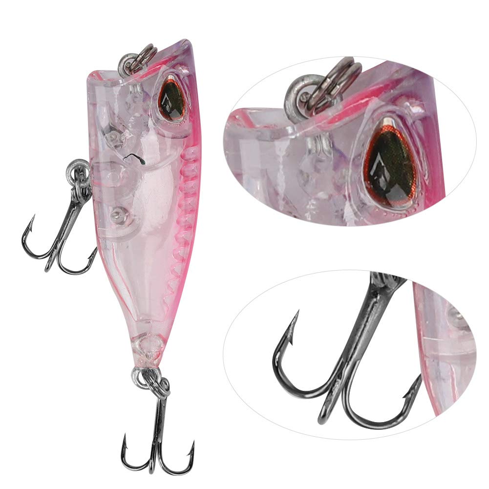 5 pezzi in plastica mini popper esche, esche da pesca galleggiante da 4 cm con sfere in acciaio tintinnante ganci acuti per pesca d'acqua salata d'acqua dolce