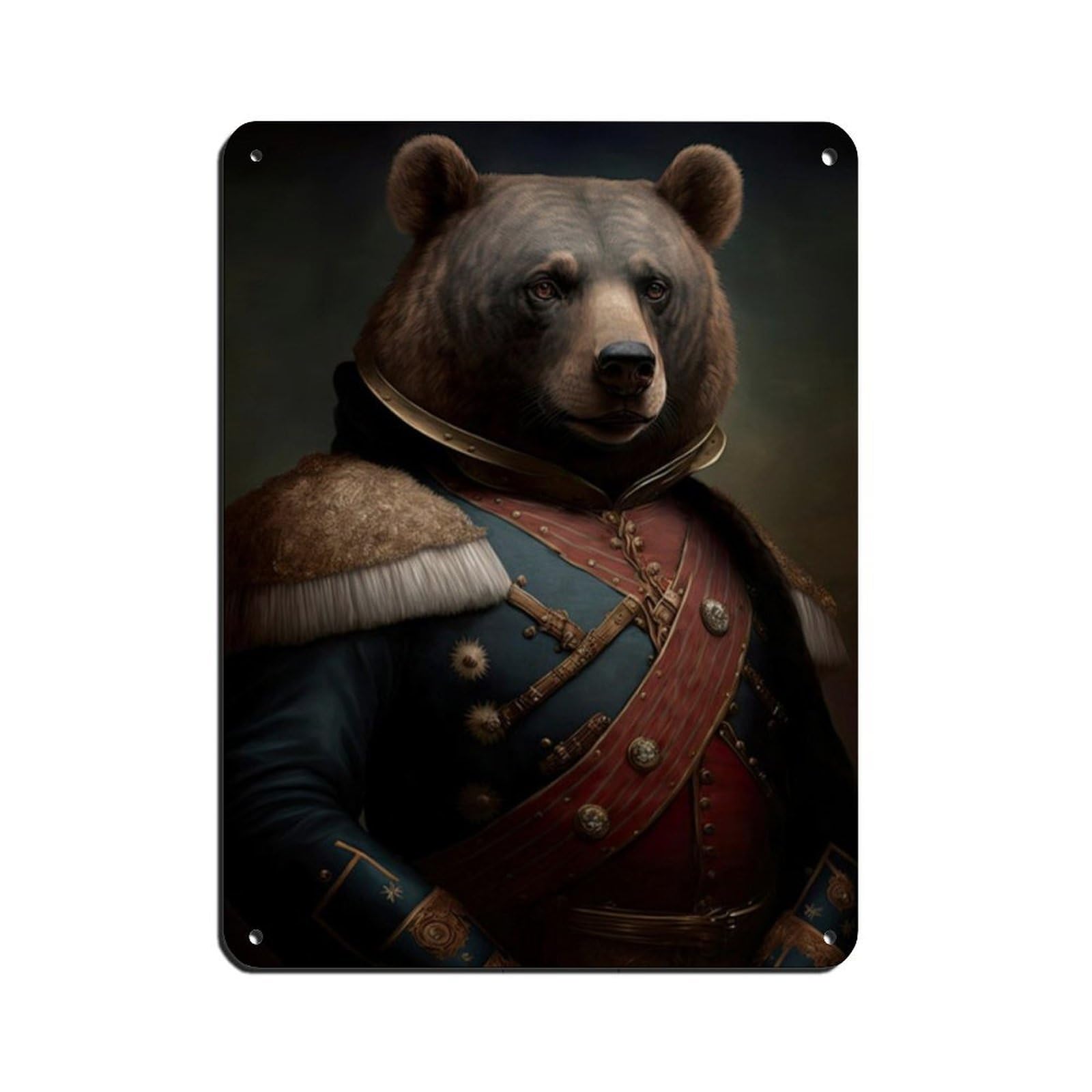 Vintage Renaissance Military Painting Bear Poster Retro Poster Metal Tin Sign Chic Art Retro Iron Painting Bar People Cave Cafe Family Garage Poster Wall Decoration 12x16inch(30x40cm)