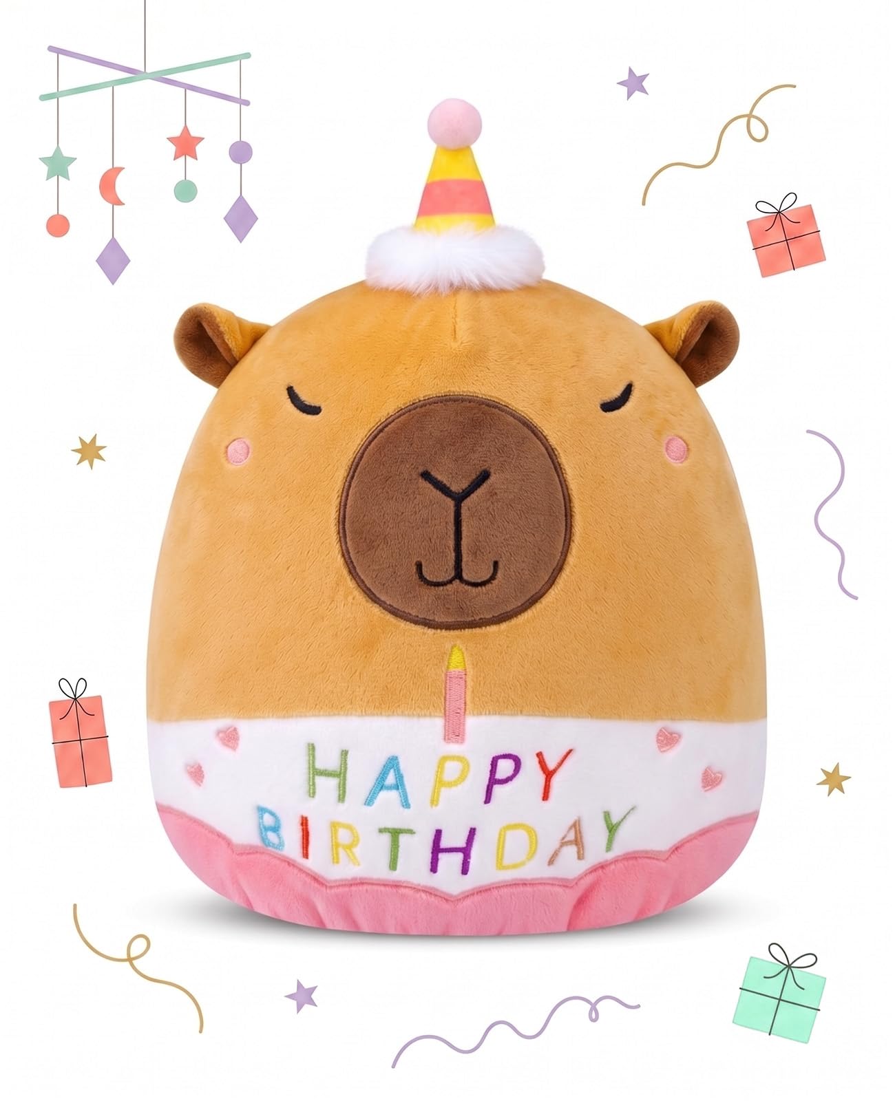 Guttiuaa Capybara Birthday, 30cm Happy Birthday Capybara Plush with Hat for Girls Boys Birthdays Decorations Gifts