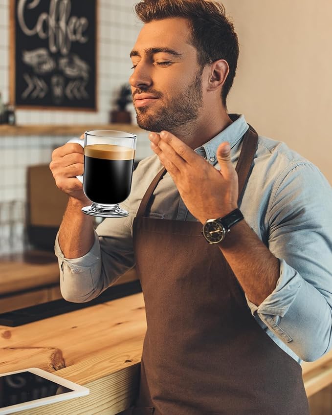 Image of PrimeWorld Glass Coffee Mugs Set of 4 - 310ml Latte Cups | Clear Glass Mugs with Handles for Coffee, Tea, Cappuccino, Latte, Milk, Juice & Hot Chocolate