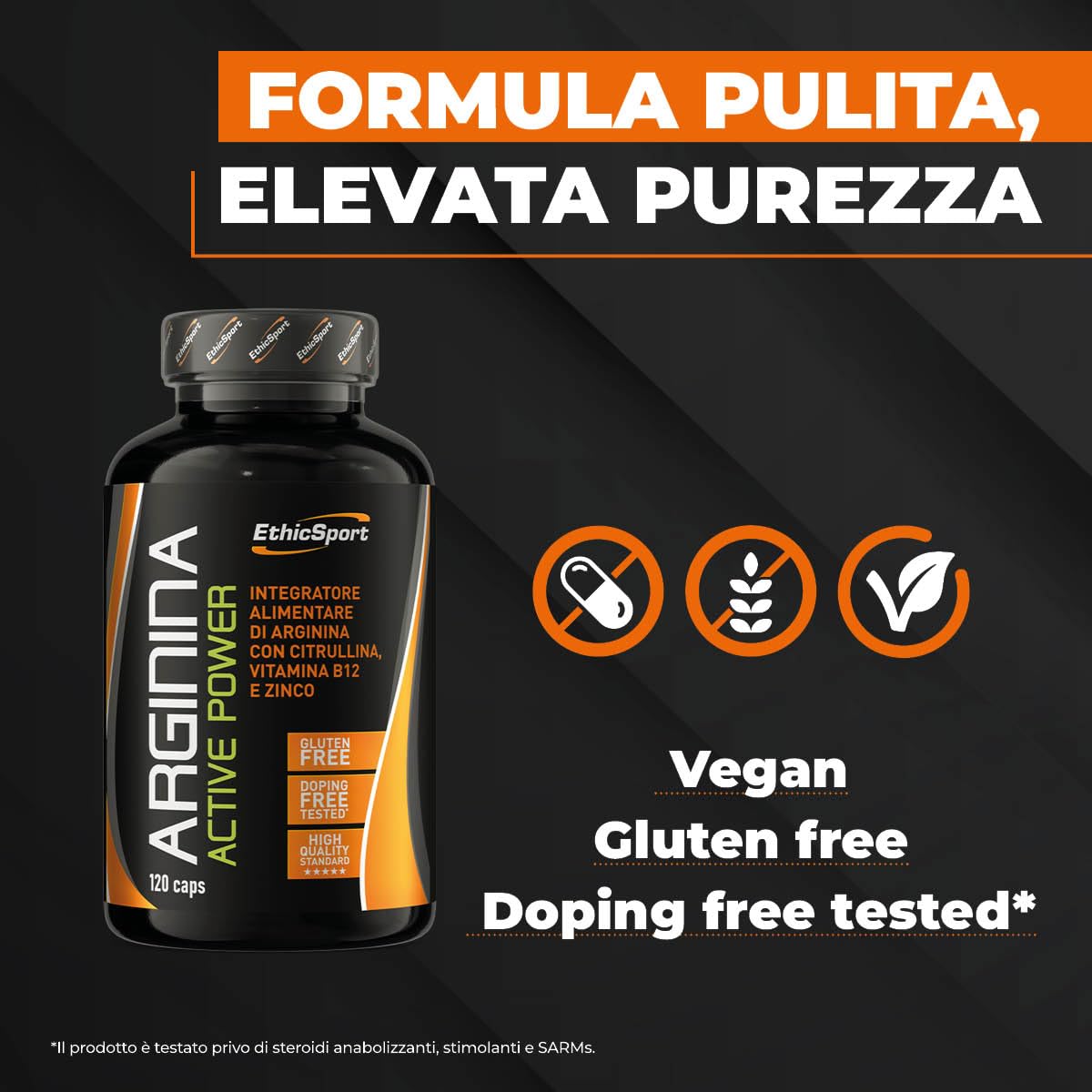 Arginina Active Power EthicSport – L-Arginina 3000mg con Citrullina, Zinco e Vitamina B12 – Integratore per sport di forza, potenza e attività intense – 120 capsule