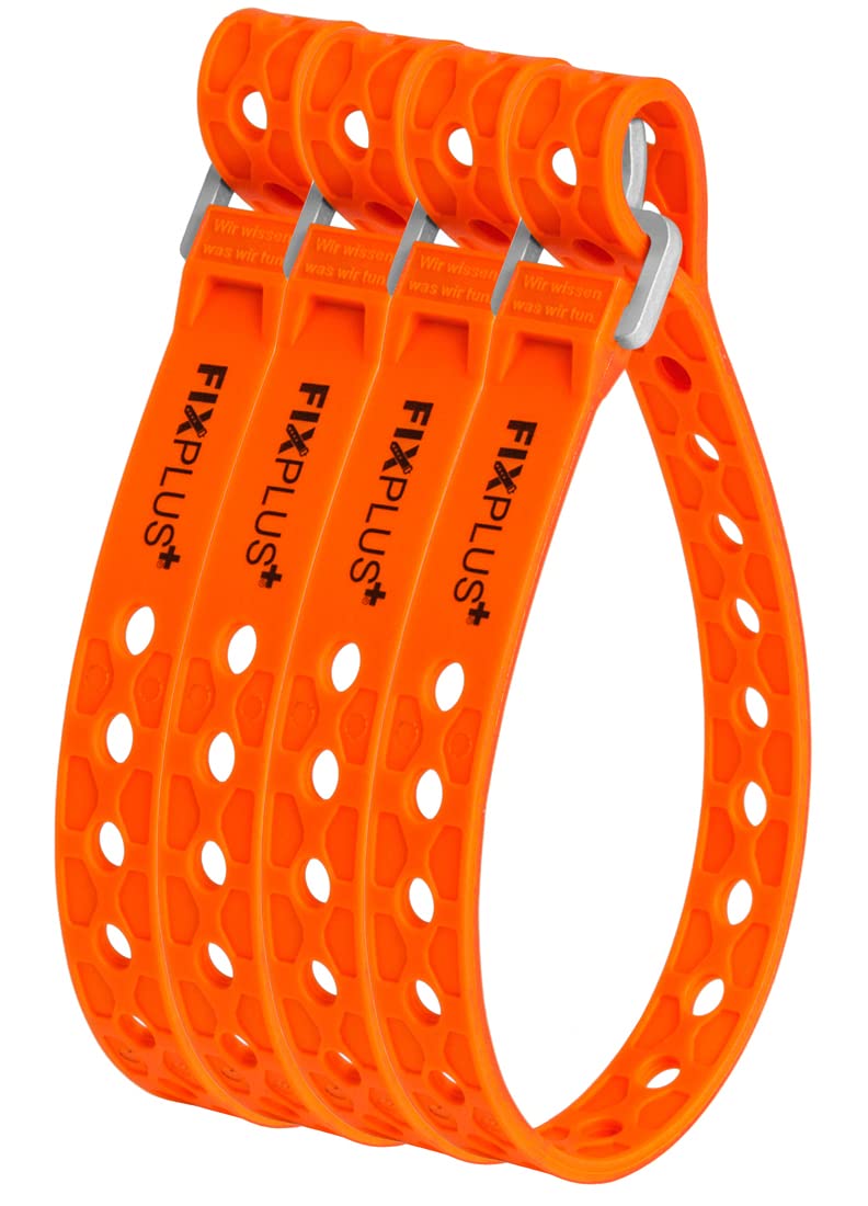 Fixplus Lot de 4 sangles Nano Slim Fit - Sangle d'arrimage pour sécuriser et fixer - En plastique spécial avec boucle en aluminium - 40 cm x 1,2 cm (orange)
