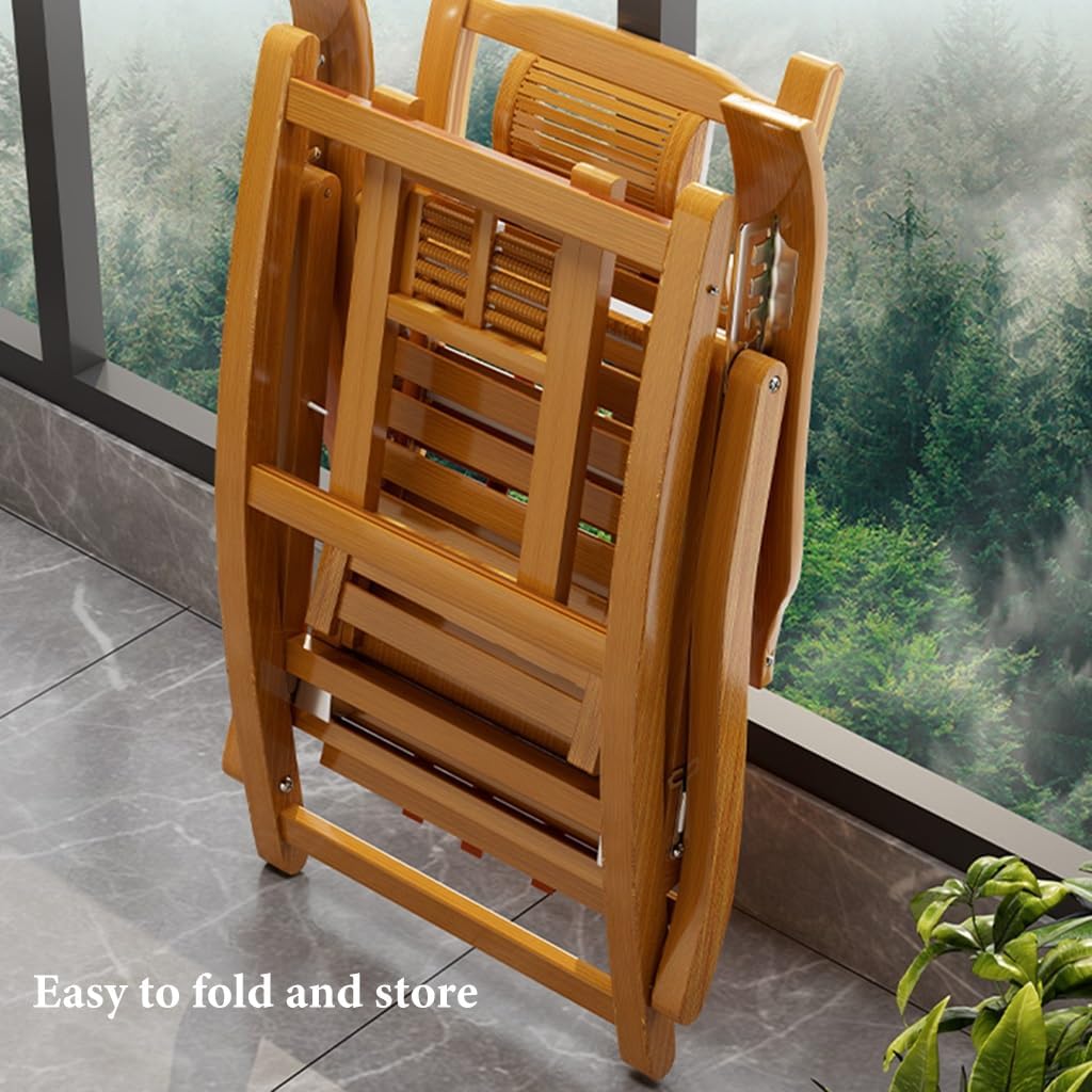 GIZNXBA Patio Lounge Chair, Folding Reclining Chair Wood Beach Chair with Retractable Footrest, Zero Gravity Chairs Space-Saving Ergonomic Deck Chair for Garden, Poolside, Patio (Color : /Brown)