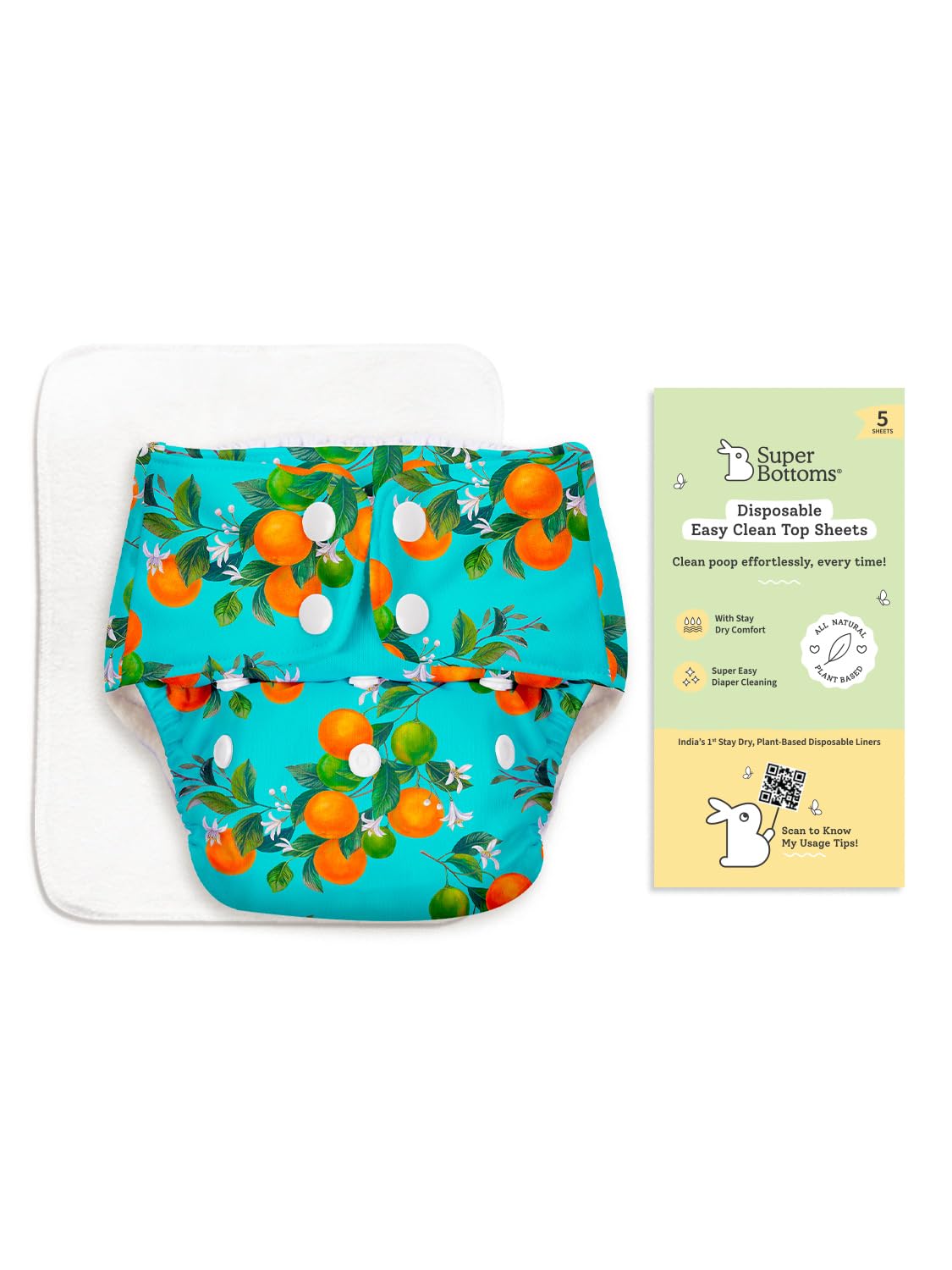 SuperBottoms BASIC Cloth Diaper with Quick Dry UltraThin Pad & 5 Disposable Easy Clean Top Sheets | Reusable & Washable | Adjustable Fit for Babies 3m–3y-picture-21