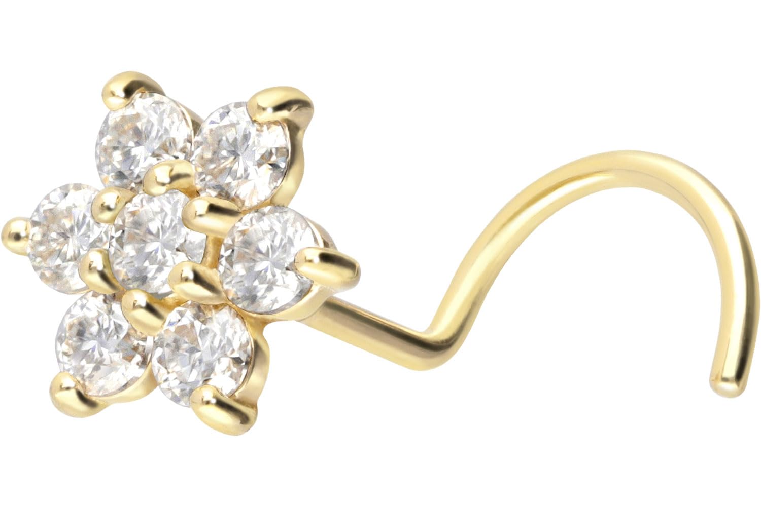 PIERCINGLINE Piercing per il naso in oro 14 carati o 18 carati, a spirale, fiore di moissanite, colore a scelta