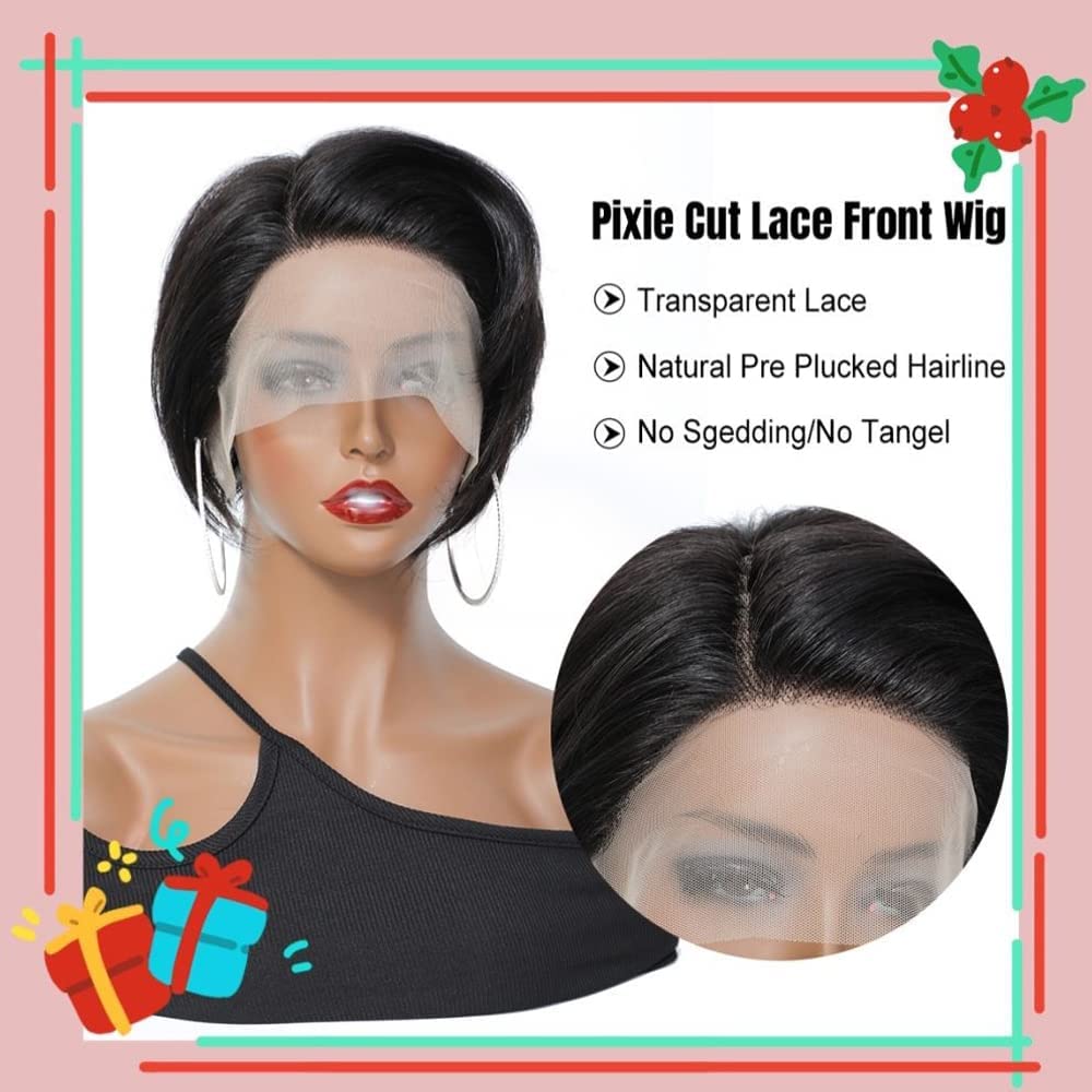 PORSMEER Short Human Hair Wig Pixie Cut Hair 13x6 Lace Front Wig Black Bob Wig,150% Denisty Glueless Straight Brazilian Real Hair Side Part Wigs for Women - Image 4