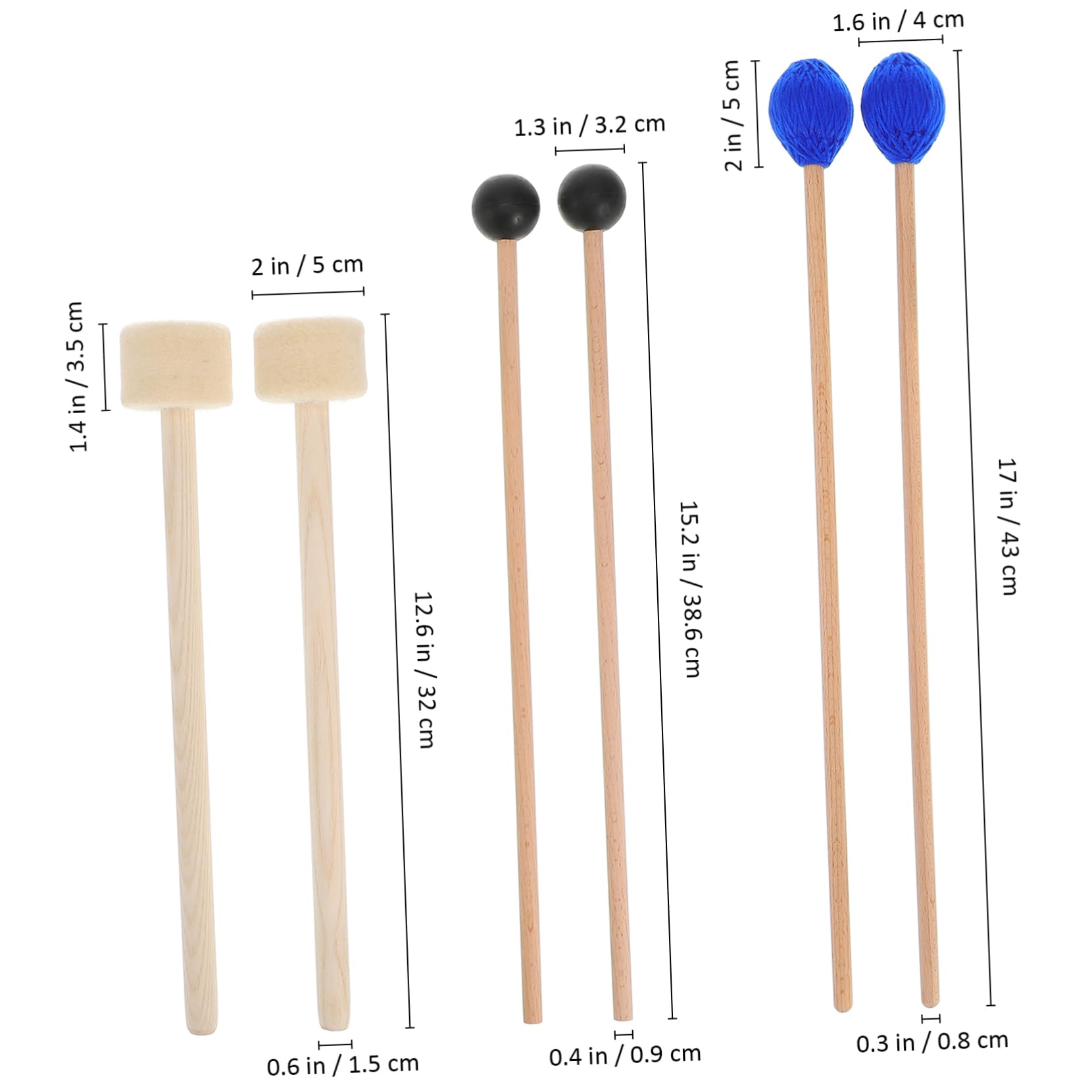 Sosoport 6 Pezzi Bacchette per Batteria Legno Bacchette per Percussioni Mallets per Timpani e Grandi Accessori Musicali per Musicisti e Praticanti
