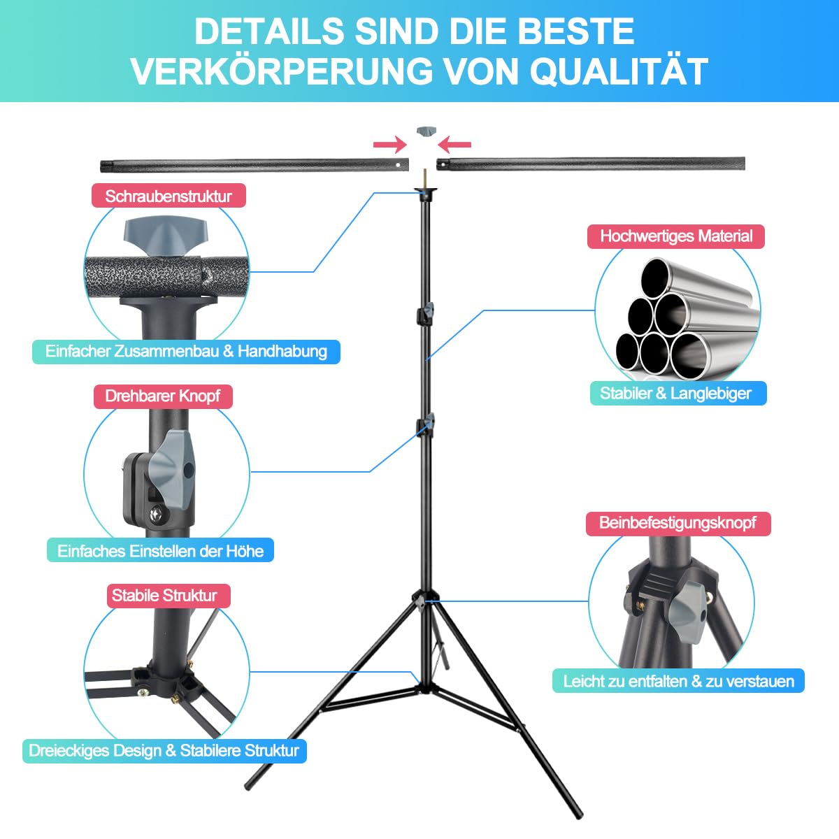 Greenscreen mit Ständer 1,5m x 2m, Hintergrund mit Ständer mit Greenscreen, Verstellbarer Fotografie Hintergrund Ständer mit 5 Klemme für Chroma Key Streaming Gaming