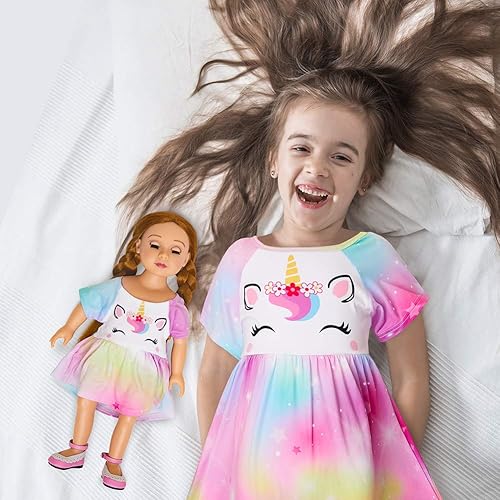 Miniatura 3 de Pijama de unicornio a juego para muñecas y niñas de 18.0in, para niñas y muñecas de 18.0in, regalos de unicornios para niñas