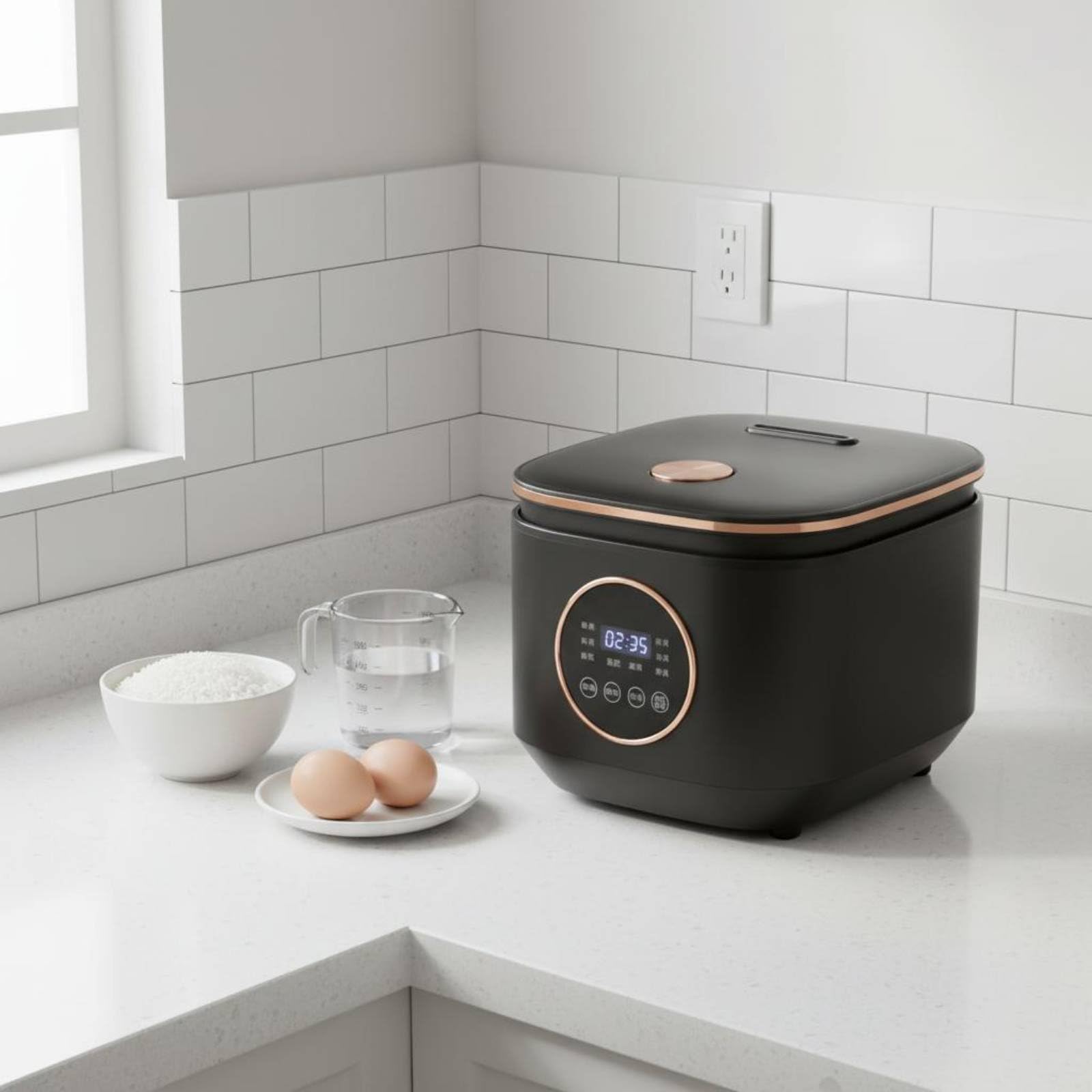 Colcolo Cuociriso Elettrico Mini Cuociriso Pentola Multifunzione Vaporiera Antiaderente Controllo Semplice Mantenimento Caldo Termica Adatto a Studenti Lavoratori Pranzi Veloci Casa, Bianco Riso