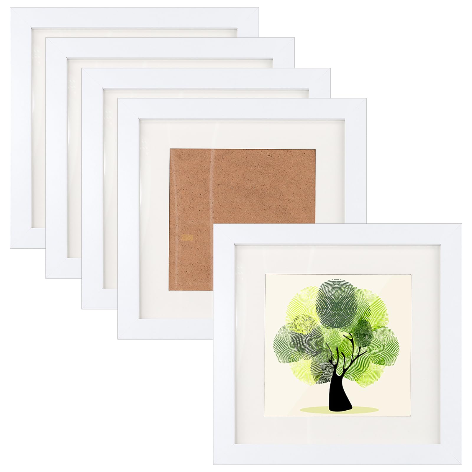 MUKSUET 8x8 Square Picture Frames Set of 5, Solid Wood Tabletop/Wall Display with Acrylic Glass, for Photos Collage Portrait Home Office Decor