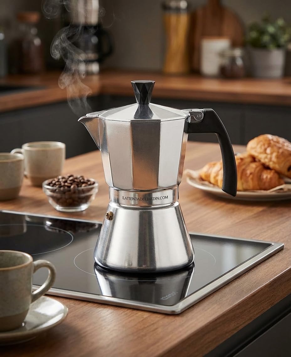Suinga CAFETERA CLÁSICA ITALIANA de inducción de aluminio duradero y resistente. Capacidad de 9 tazas. Color Gris