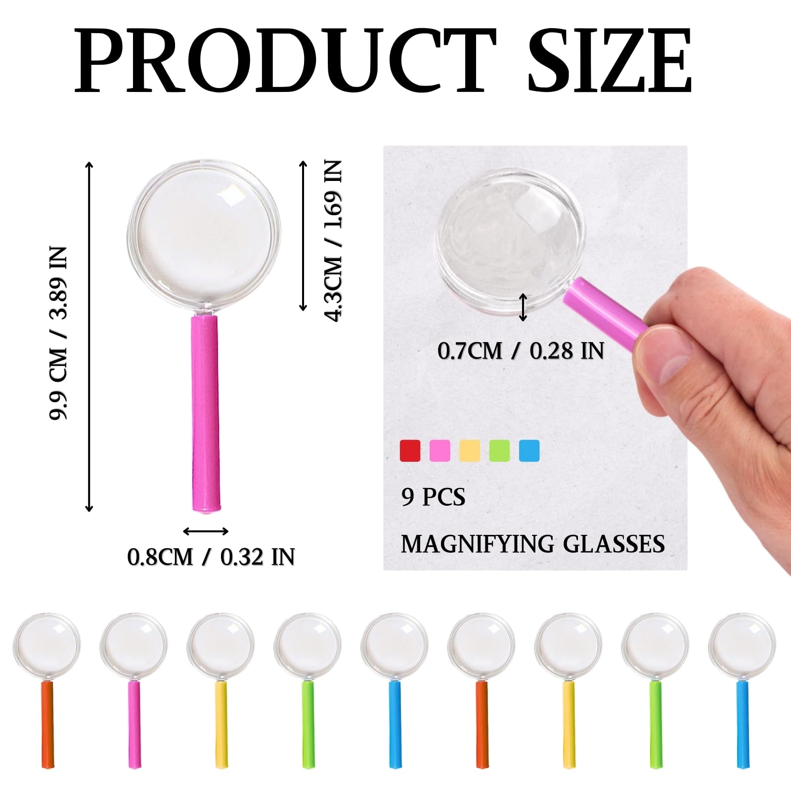 KEYRI 9 Piezas Lupas de Lectura Lupas de Plástico Portátil Mini Lupa de Mano Lupa para Leer Libros Observación Inspección Casa Escuela (9)