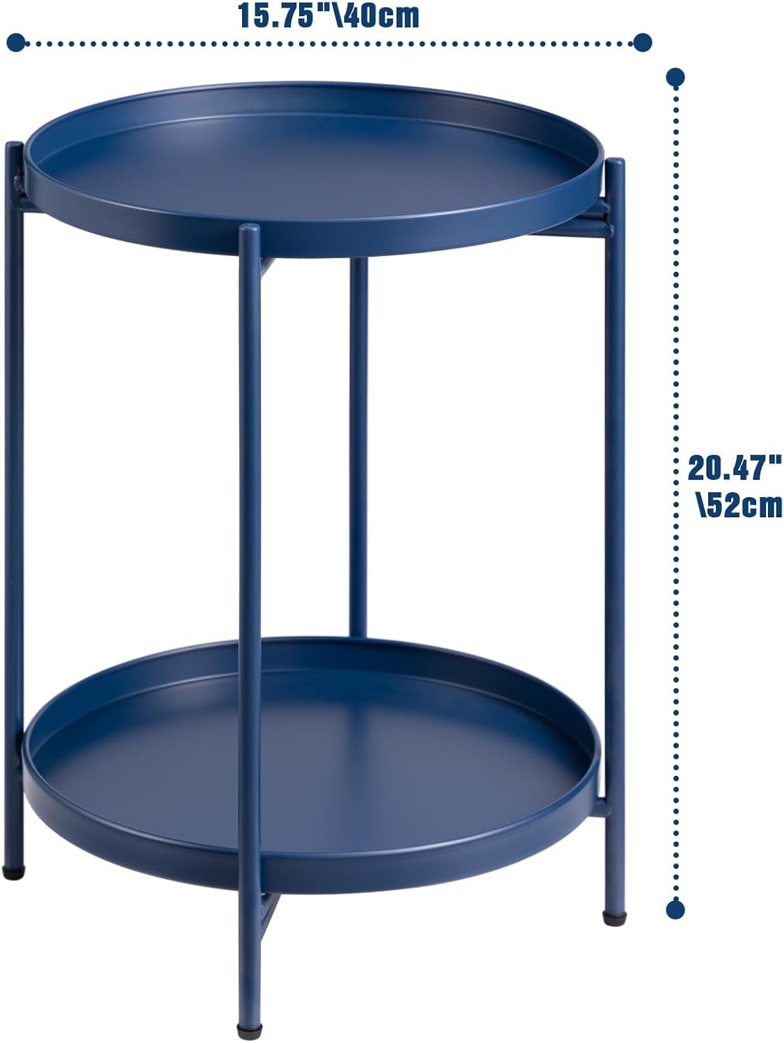 INDIAN DECOR 42111 2-Tier Round Side Table, Outdoor Small Folding Accent Stand with Removable Tray, Anti-Rust Metal Asional Table for Balcony Patio Living Room, Nightstand for Bedroom(Blue) 1
