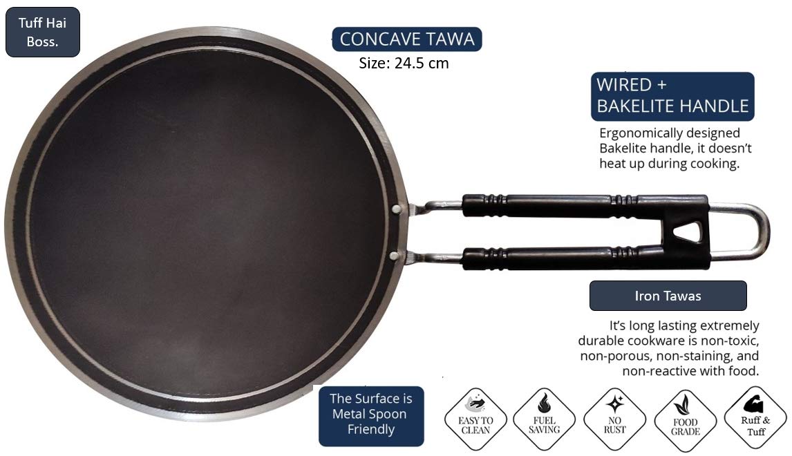 LooksGood 100% Iron Roti/Chappati/tawa (Pack of 2) with 24.5 cm Diameter 1.6 mm Thickness(Iron)