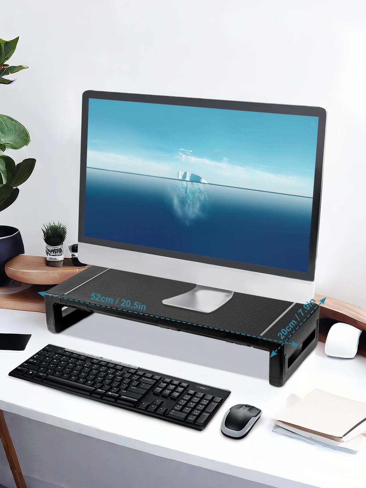 Soporte Ajustable para Monitor con Soporte para Smartphone y Tableta, Soporte Plegable para Ordenador, portátil, Impresora, Superficie de Malla (Negro)