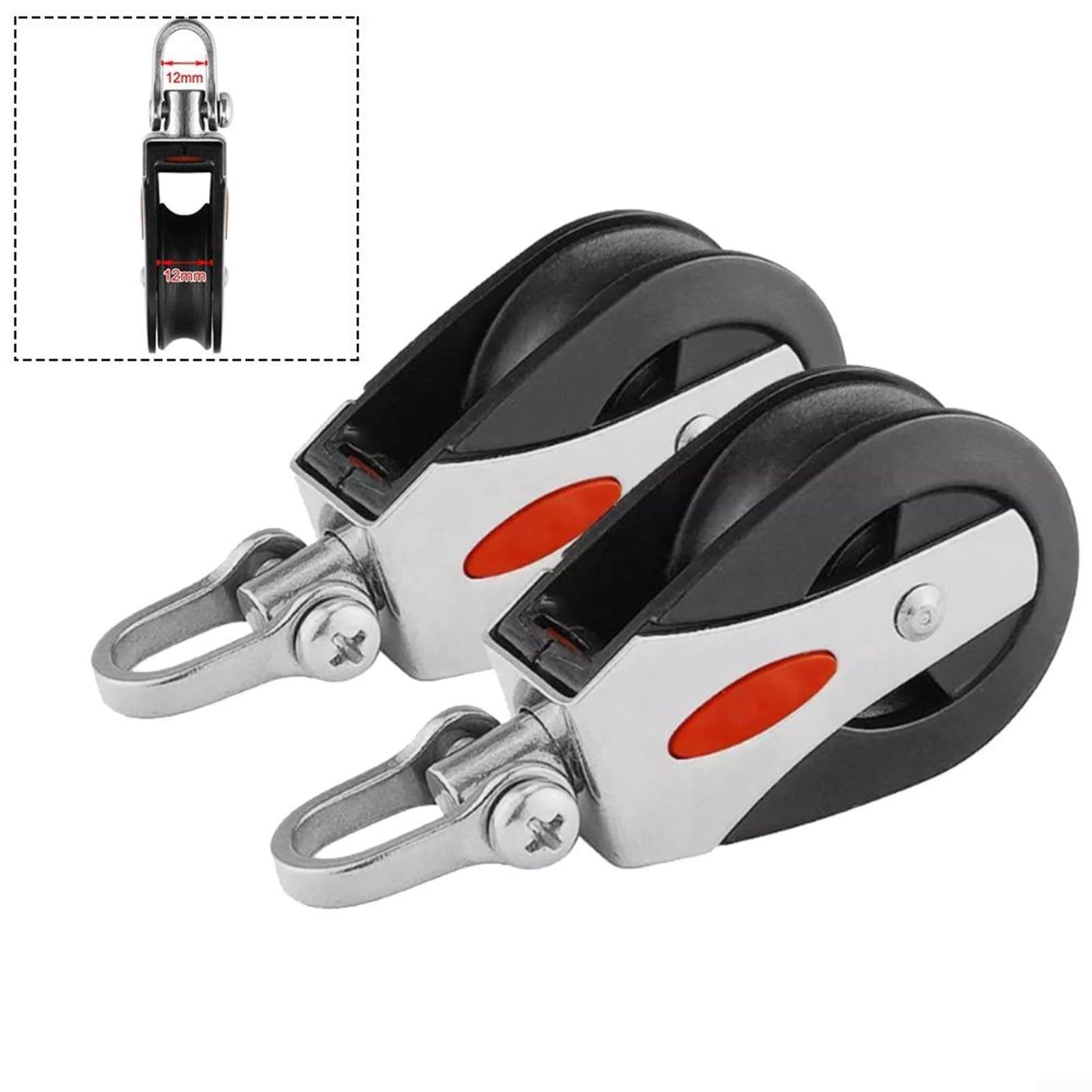 Marine Seilzug Block Segelboot Seilzug Block Heavy Duty Marine Grade Nylon Single Sheave Block mit Lagersystem für Yacht Rigging Hardware Seil Linie bis 12 mm Boot Segeln Zubehör (2 Stück)