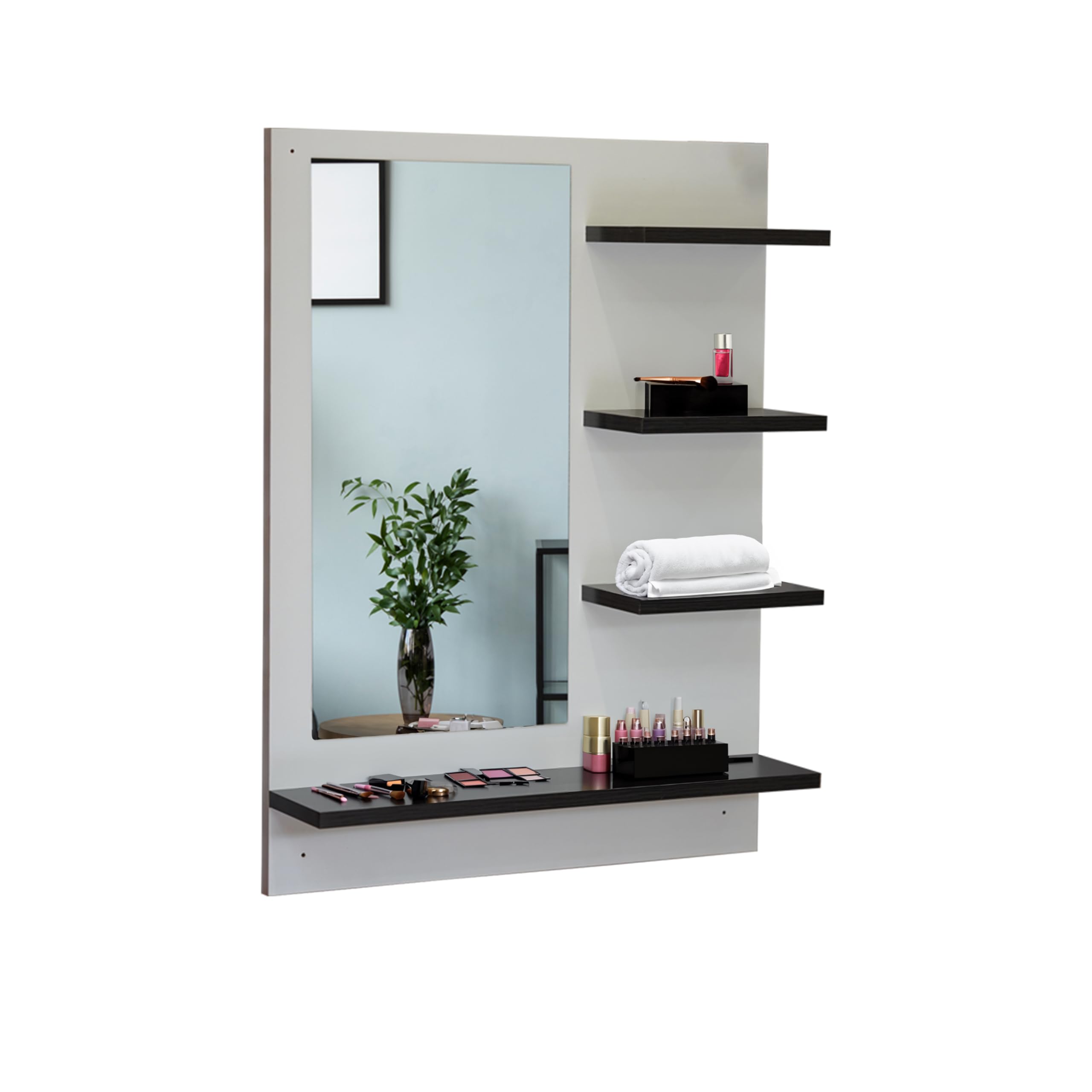 PEDPIX Engineered Wood Wall-Mounted Dressing Mirror with Storage | Stylish Design for Bedroom or Living Room | Features Shelves for Essentials | Perfect for Modern Home Décor White & Black Finish.-picture-14