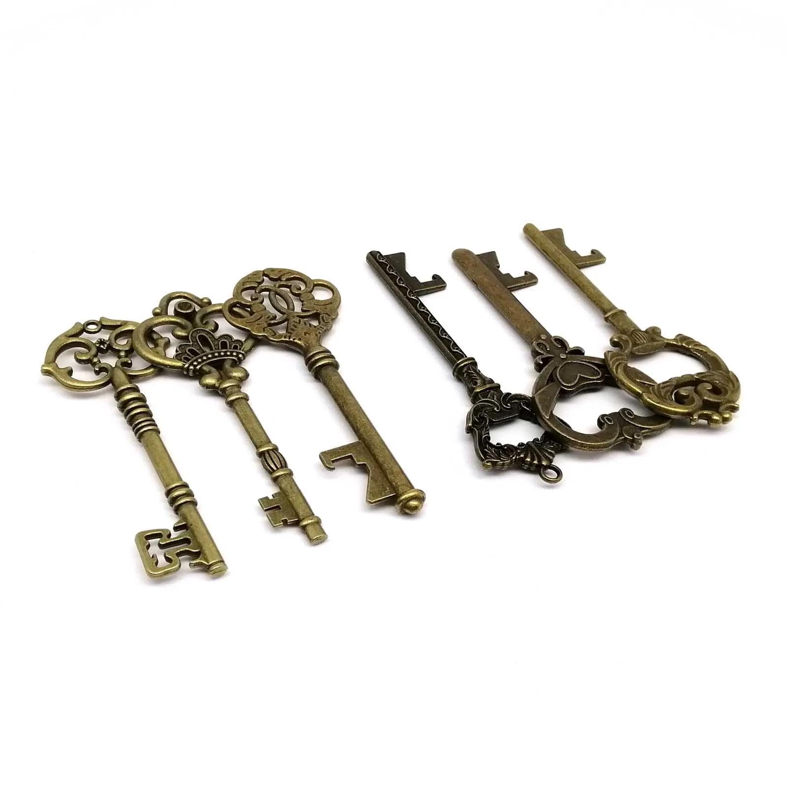 Zawieszki ozdobne, klucze vintage do zawieszek steampunk, produkcja biżuterii, retro, antyczny mosiądz, 6 sztuk, Stal stopowa, Bez kamieni szlachetnych
