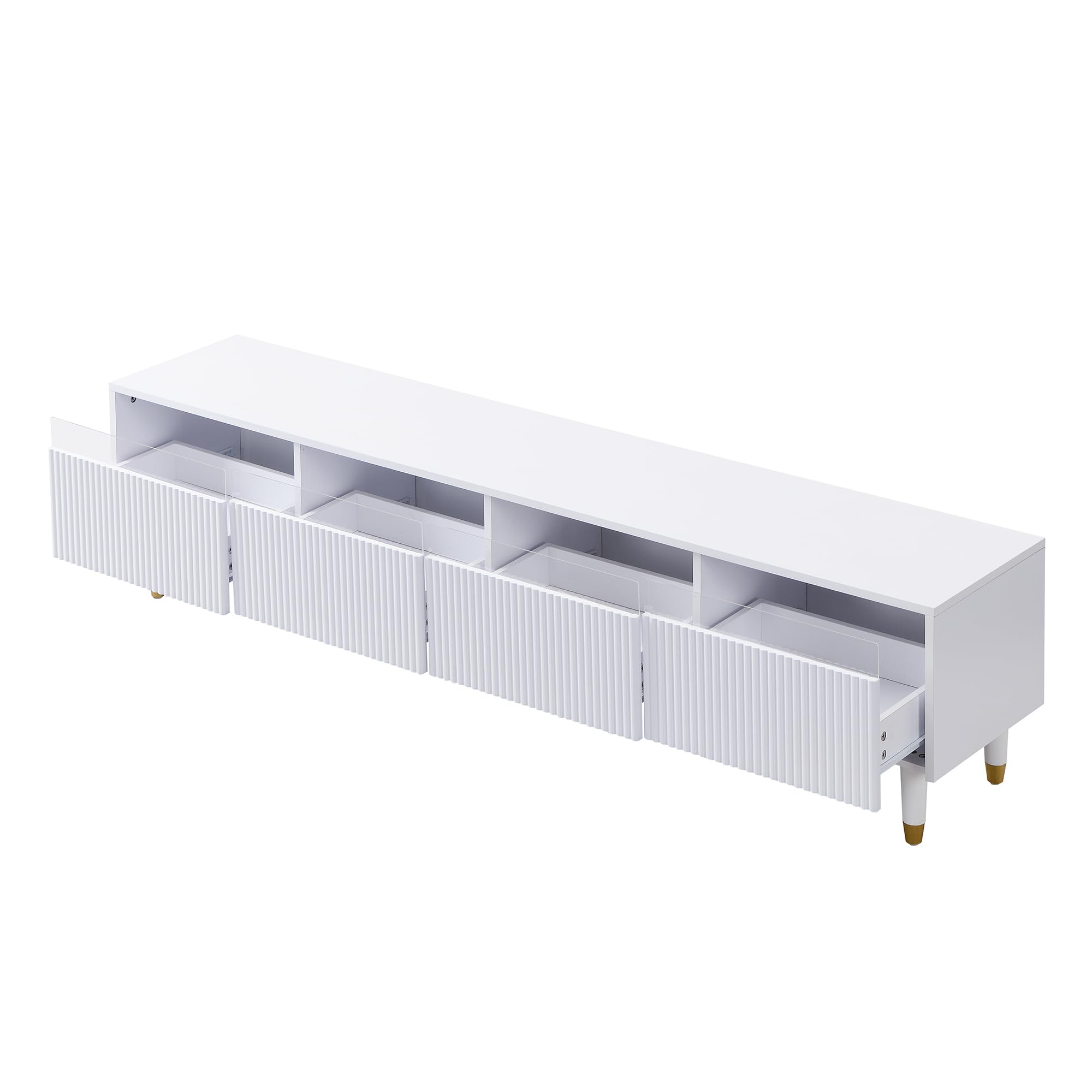 Merax TV-Schrank Lowboard TV-Möbel mit 4 Schubladen,178 x 35 x 45 cm MDF & Acryl, Kabelmanagement, stabil & stilvoll, minimalistisches Wohnzimmermöbel - weiß