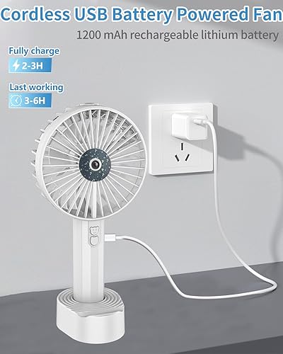 Miniatura 5 de ZZCP Mini ventilador de mano, mini ventilador personal, ventilador recargable USB con base-blanco