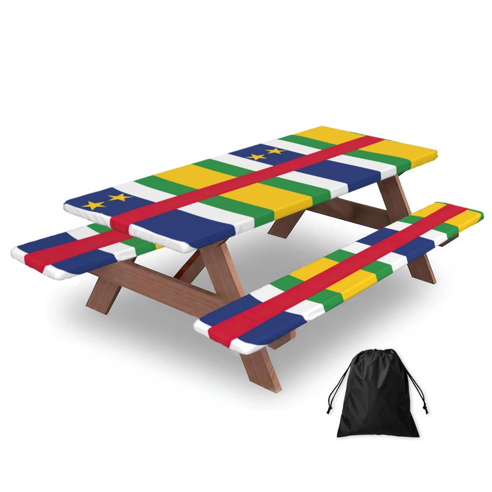 Yqxwjl Black Central African Flag Print Camping Essentials Waterproof Camping Table And Bench Cover With Drawstring Bag 183 Cm
