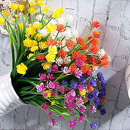 Leixi Artificial Flowers, 6pcs Fake Outdoor UV Resistant Plants Faux Plastic Greenery Shrubs Indoor Outside Hanging Planter Home Kitchen Office Wedding Garden Decor (Yellow) - Image 7