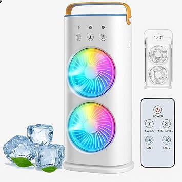 efluky 4000mAh Double Ended Spray Fan, Cold Air, 2025 New 3 Gears USB Rechargeable with LED Light Cooler, Tower Air Coolers & Remote Control,Water Tank,Table fan for Home,Office (D-white)