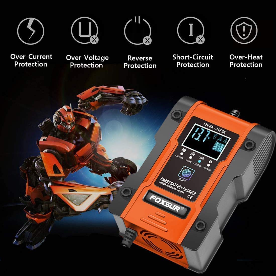 AccLoo Car Battery Charger 12V 24V 7 Stage Charging, Intelligent