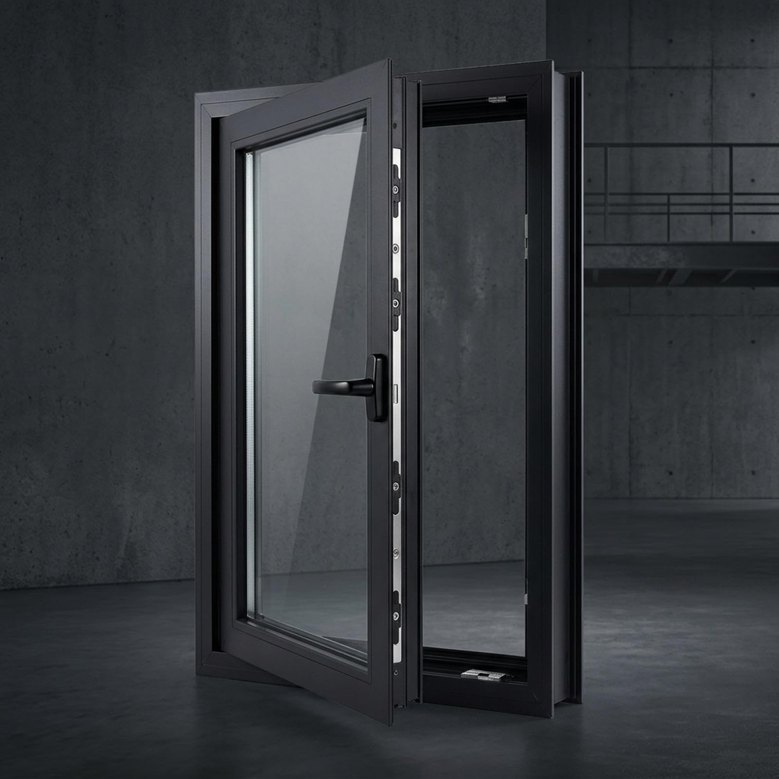 Fenêtre battante en aluminium avec vitrage trempé robuste
