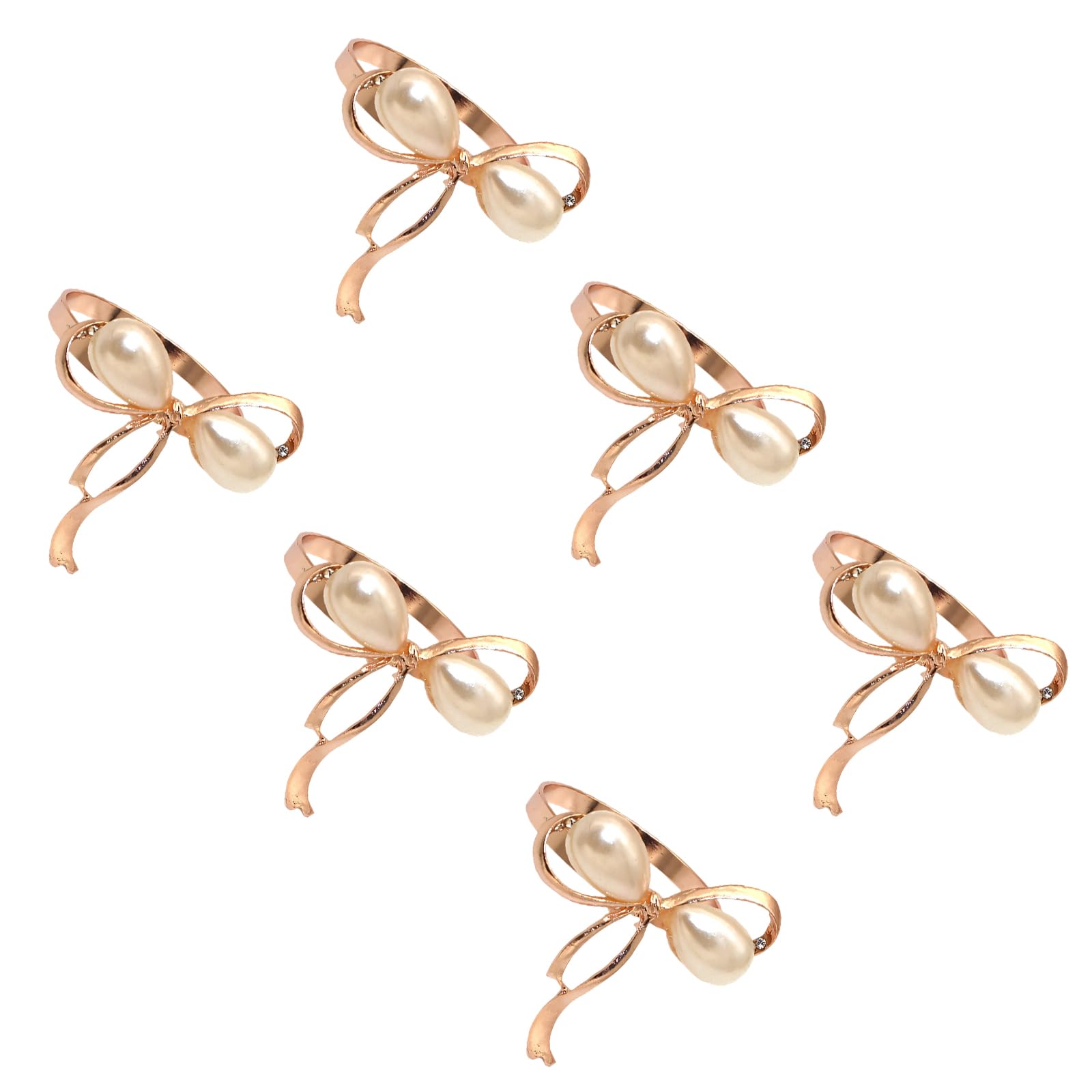 NVOQILIN Of 6 Elegant Pearls Ribbon Napkin Rings Butterfly Napkin Holder Buckles Perfect for Formal Dinner and Event Pearls Bend Circlets