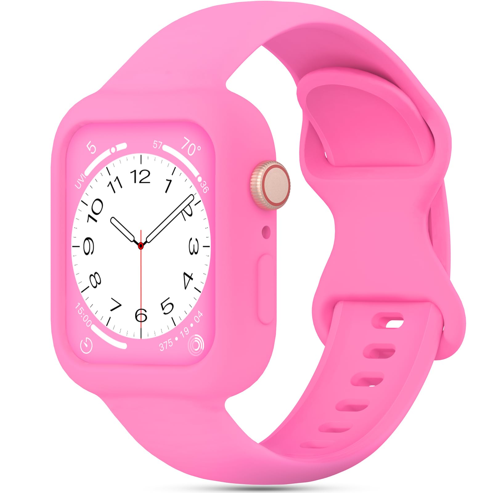 Bracelet en silicone avec coque antichoc compatible avec Apple Watch 38 mm, 40 mm, 41 mm, 42 mm, 44 mm, 45 mm, 49 mm, bracelet de sport avec coque de protection pour iWatch Series 10 9 8 7 6 5 4 3 2