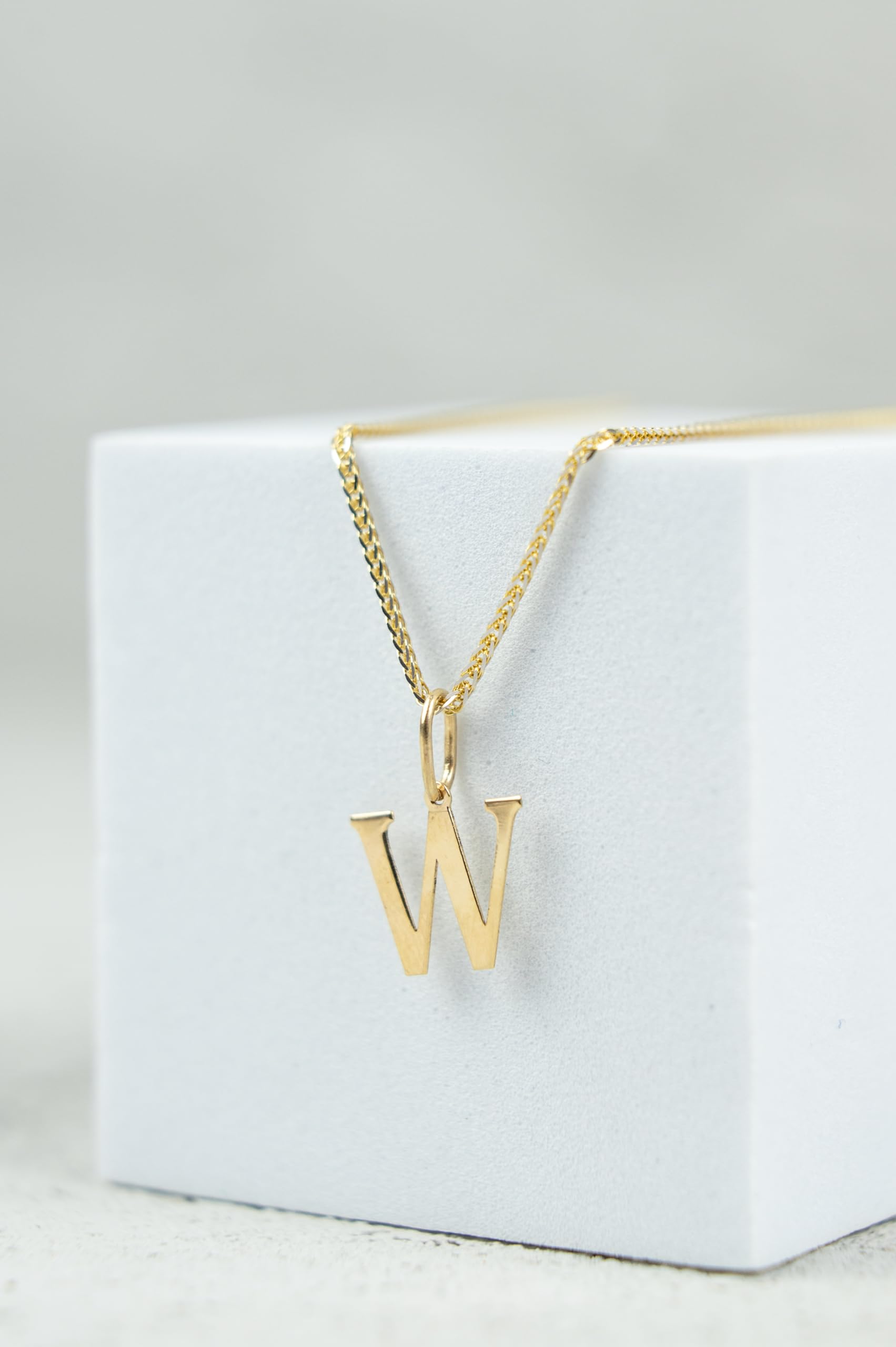 Rodium – Buchstabenanhänger W aus 585er Gelbgold – 14-Karat-Initialen-Anhänger für Halskette oder Armband – Geschenk für Frauen – hergestellt in Italien