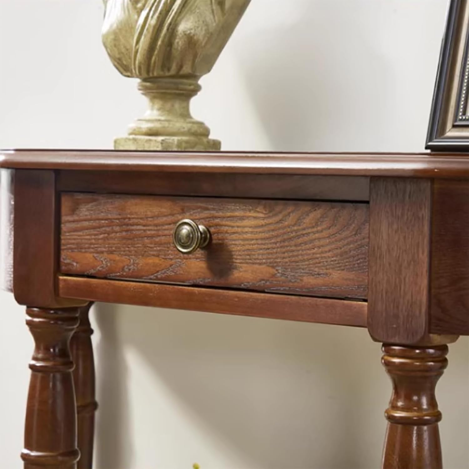 Consolle a mezzaluna in legno massello con ripiano Der & Sto tavolo da ingresso semi-circolare per soggiorno 100 cm noce h (L x P x A) 30 cm x 80 cm