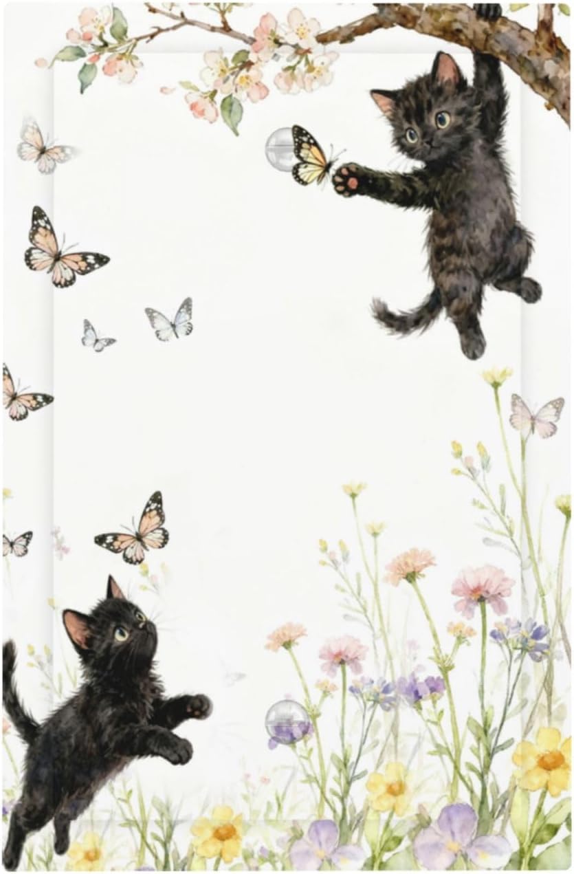 Decorative Light Switch Cover Plate Cute Black Cat Floral Wildflower 1 Gang No Device Single Blank Outlet Covers Wall Plates for Electrical Outlets Faceplate for Bedroom Home Decor